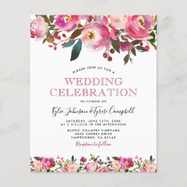 Convite de casamento floral rosa com orçamento