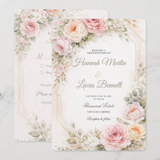 Convite de Casamento Floral Rosa com Toque Românti