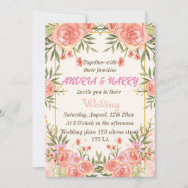 Convite de casamento floral rosa  Convite