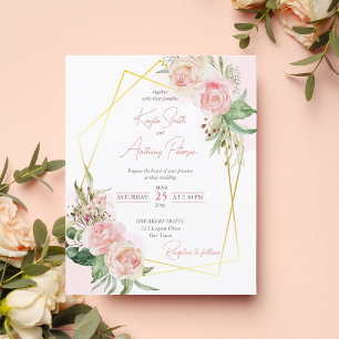 Convite de casamento floral rosa cor-de-rosa com b