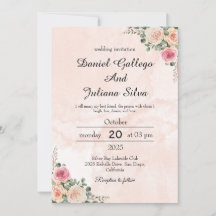 Convite de Casamento Floral Rosa Creme para Primav
