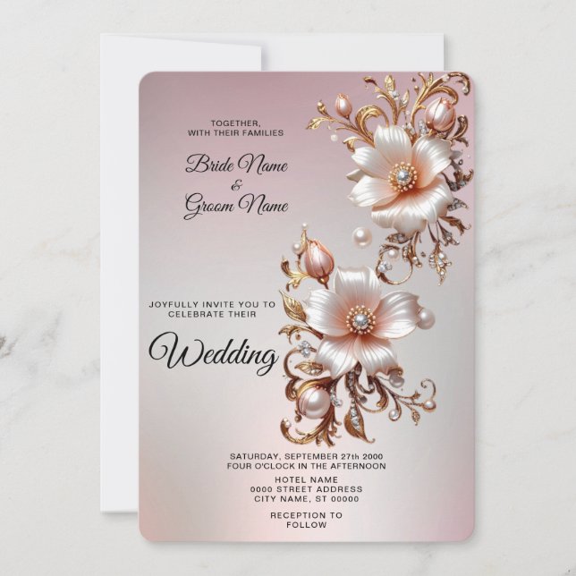 Convite de Casamento Floral Rosa Decorativo (Frente)