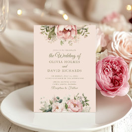 Convite de Casamento Floral Rosa Desbotado