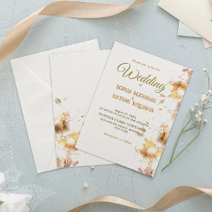 Convite de casamento floral rosa-dourado moderno