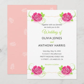 Convite de Casamento Floral Rosa Dourado Verde