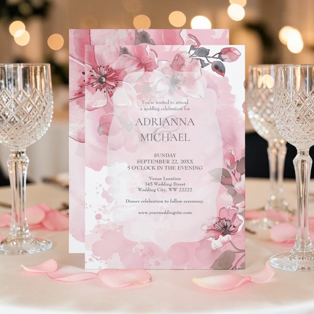 Convite de Casamento Floral Rosa e Branco de Prima (Criador carregado)