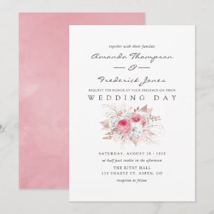 Convite de casamento floral rosa e dourado rose