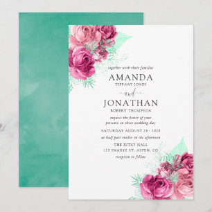 Convite de casamento floral rosa e menta