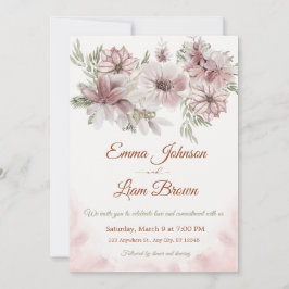 Convite de Casamento Floral Rosa e Pêssego
