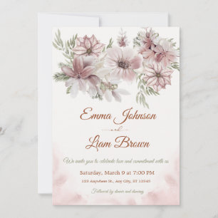 Convite de Casamento Floral Rosa e Pêssego