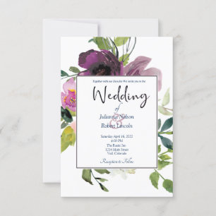 Convite de casamento floral rosa e roxo elegante