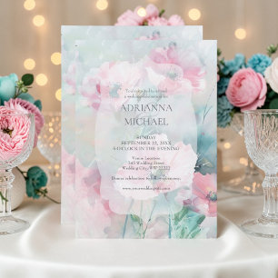 Convite de Casamento Floral Rosa e Turquesa de Pri