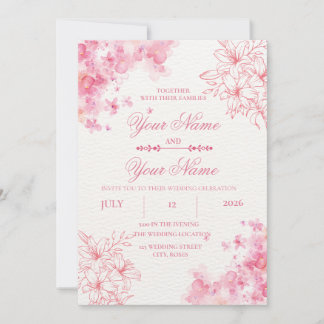 Convite de Casamento Floral Rosa Elegante