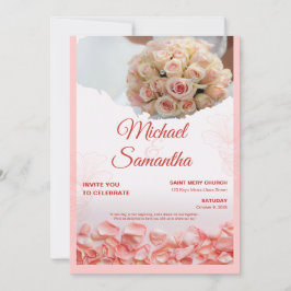 Convite de Casamento Floral Rosa Elegante
