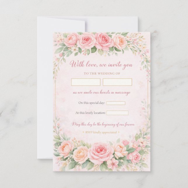 Convite de Casamento Floral Rosa Elegante (Frente)