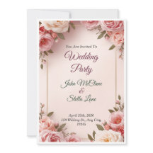 Convite de Casamento Floral Rosa Elegante