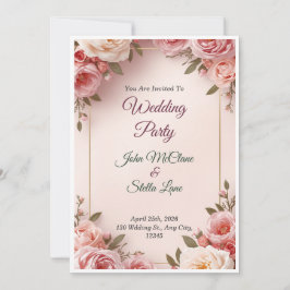 Convite de Casamento Floral Rosa Elegante