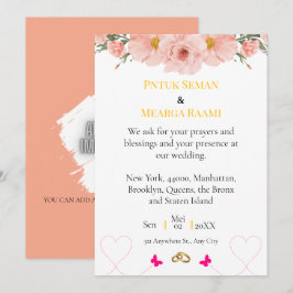 Convite de Casamento Floral Rosa Elegante com Dour