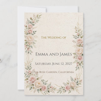 Convite de Casamento Floral Rosa Elegante com Dour