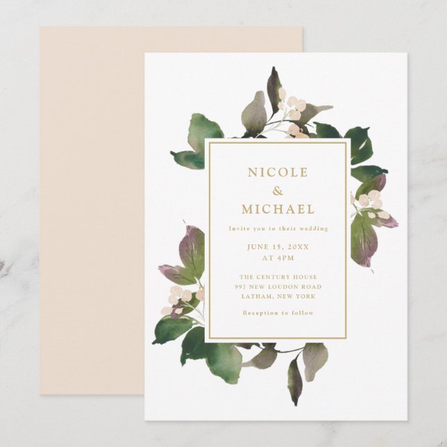Convite de Casamento Floral Rosa Elegante com Folh (Frente/Verso)