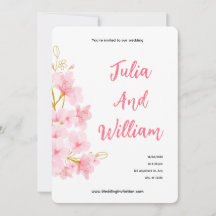Convite de Casamento Floral Rosa Elegante de Verão
