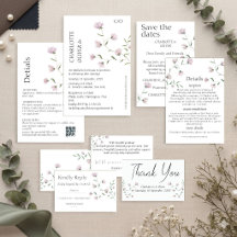 Convite de Casamento Floral Rosa Elegante Minimali