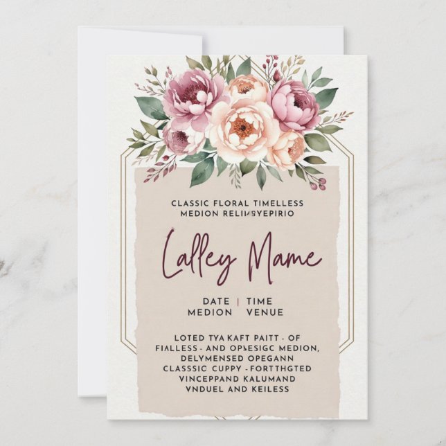 Convite de Casamento Floral Rosa Elegante | Românt (Frente)