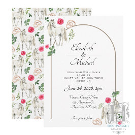Convite de Casamento Floral Rosa Equestre Rústico