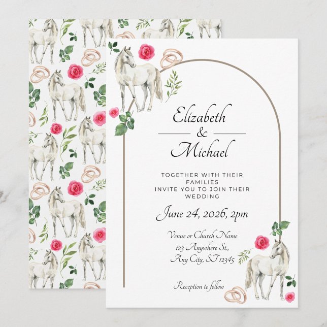 Convite de Casamento Floral Rosa Equestre Rústico (Criador carregado)