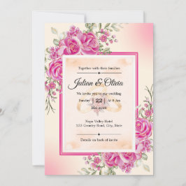 Convite de Casamento Floral Rosa Fúcsia Elegante