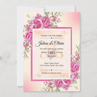 Convite de Casamento Floral Rosa Fúcsia Elegante