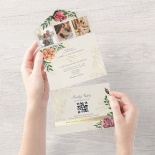 Convite de Casamento Floral Rosa Laranja Elegante