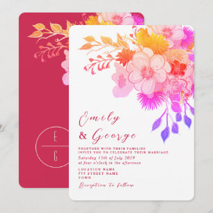 Convite de Casamento Floral Rosa Magenta