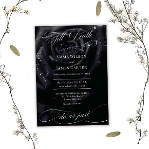 Convite de Casamento Floral Rosa Meia-Noite Elegan