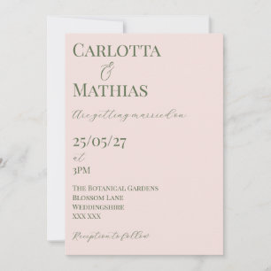Convite de Casamento Floral Rosa Pálido e Verde Es