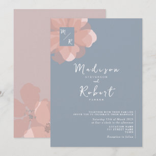 Convite de Casamento Floral Rosa Pastel Azul Desbo