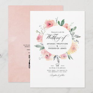 Convite de Casamento Floral Rosa Pastel com Código