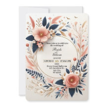 Convite de Casamento Floral Rosa Pastel e Azul Mar