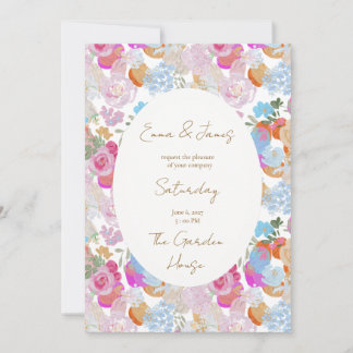 Convite de Casamento Floral Rosa Pastel Pintado a