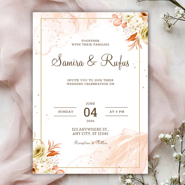 Convite de casamento floral rosa personalizável (Criador carregado)