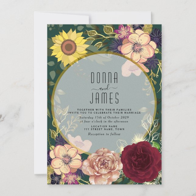Convite de Casamento Floral Rosa Pêssego Verde Esm (Frente)