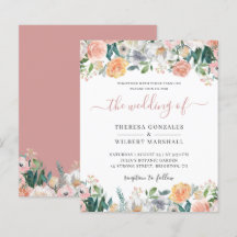 Convite de Casamento Floral Rosa Poeirento Econômi