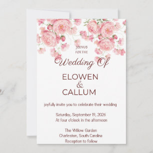 Convite de Casamento Floral Rosa Poeirento Elegant