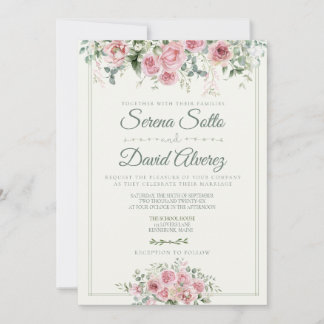 Convite de Casamento Floral Rosa Poento e Sage