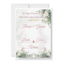 Convite de Casamento Floral Rosa Poento Sage | Ele
