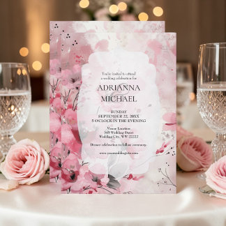 Convite de Casamento Floral Rosa Primavera
