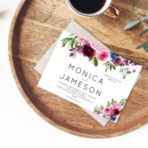 Convite de Casamento Floral Rosa Quente e Azul Mar