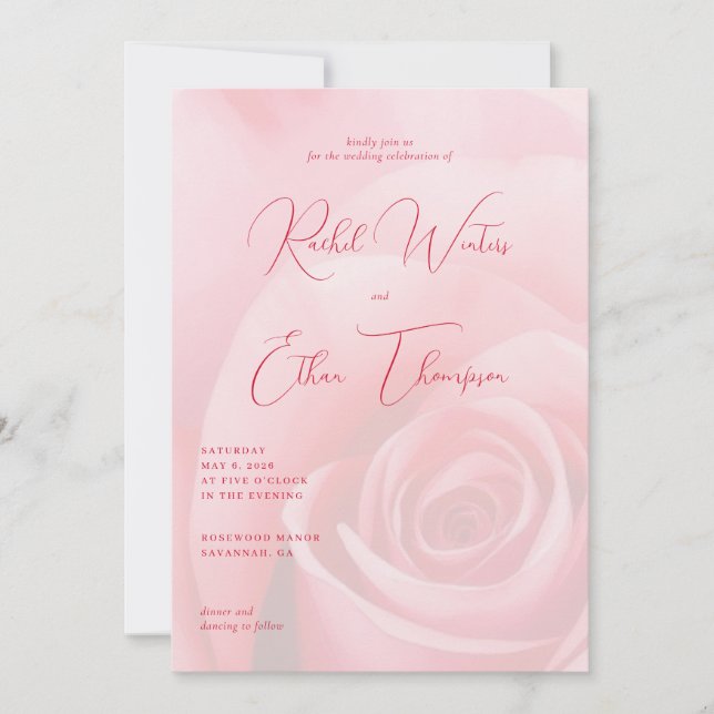 Convite de Casamento Floral Rosa Romântico (Frente)