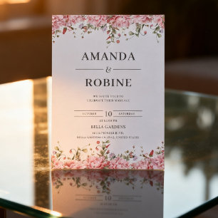 Convite de Casamento Floral Rosa Romântico