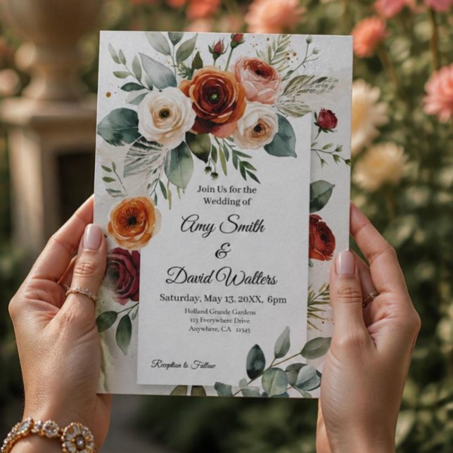Convite de Casamento Floral Rosa Romântico (Criador carregado)